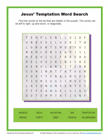 Jesus' Temptation Word Search - Children's Bible Activities | Sunday ...