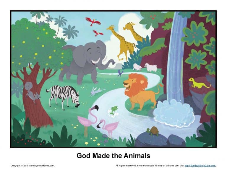 Free God Made the Animals Bible Activities on Sunday School Zone