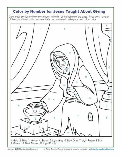 Color By Number Bible Coloring Pages On Sunday School Zone