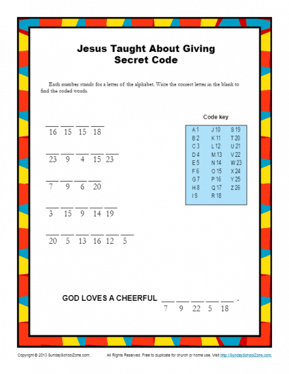 Coded Word Bible Activities for Children on Sunday School Zone