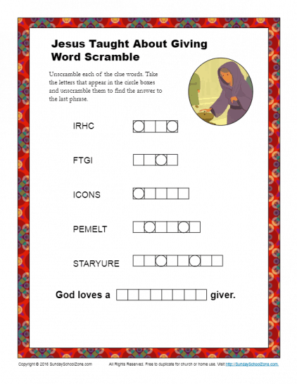 Word Scramble Puzzles | Bible Lesson Activities for Children