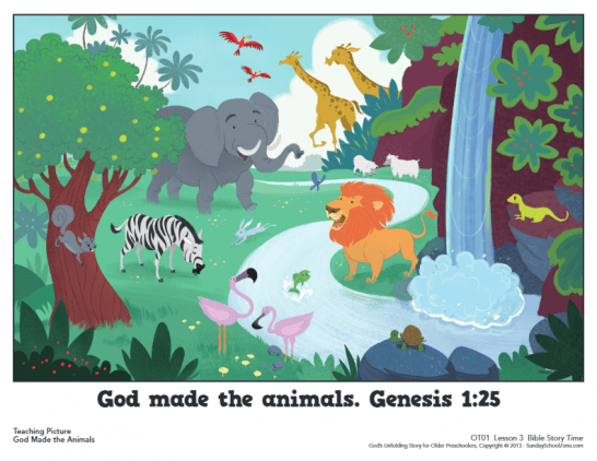 Free God Made the Animals Bible Activities on Sunday School Zone