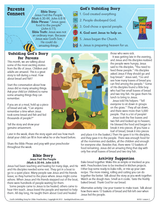 Jesus Fed the People Parents Connect Page - Children's Bible Activities ...