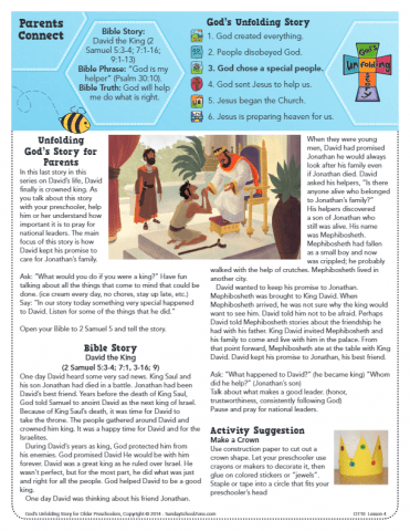 David the King Parents Connect Page - Children's Bible Activities ...