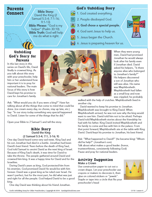 David the King Parents Connect Page Children's Bible Activities