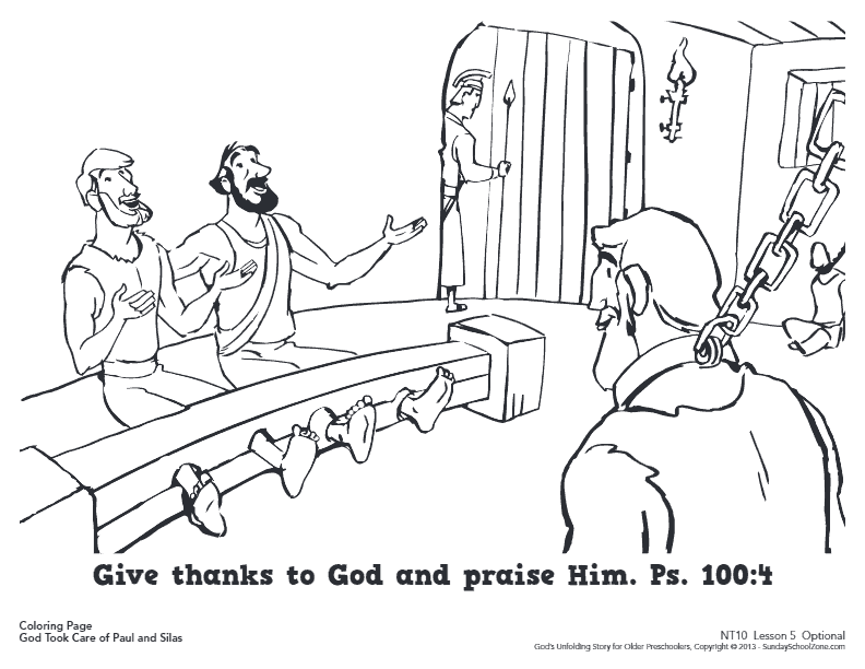 Paul and Silas Were Rescued from Jail Coloring Page for Kids