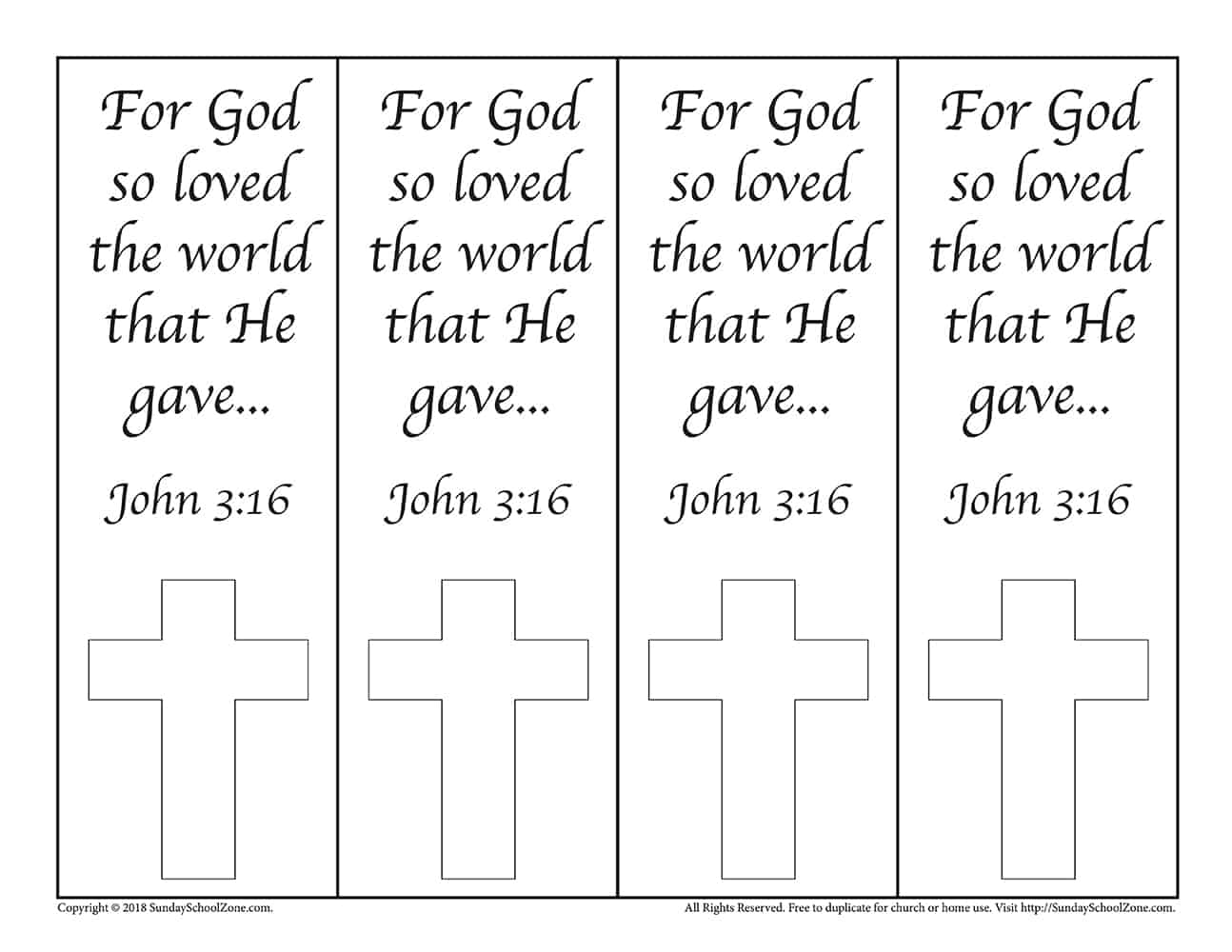 Download Colorable John 3:16 Bookmarks on Sunday School Zone