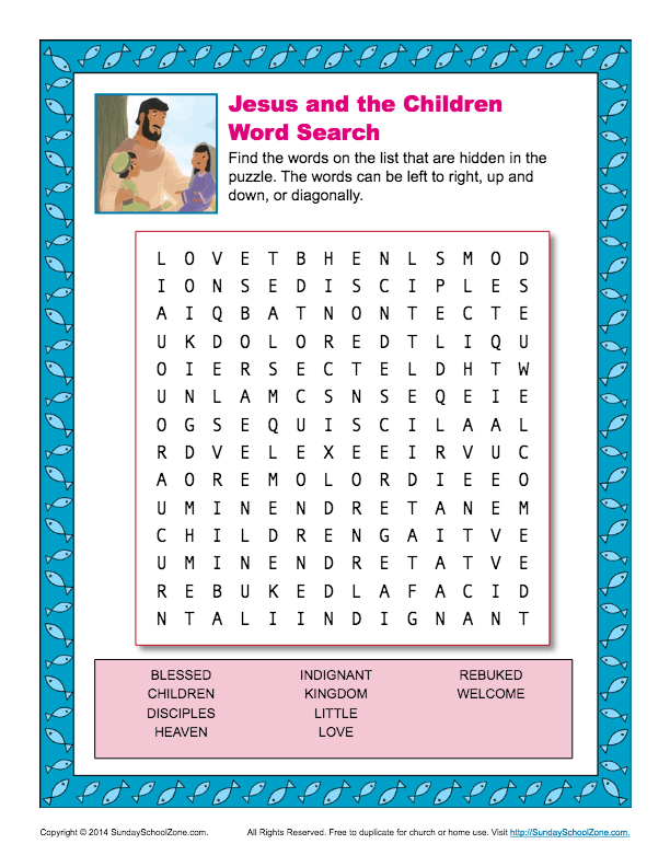 Jesus and the Children Word Search | Bible Word Puzzles for Kids