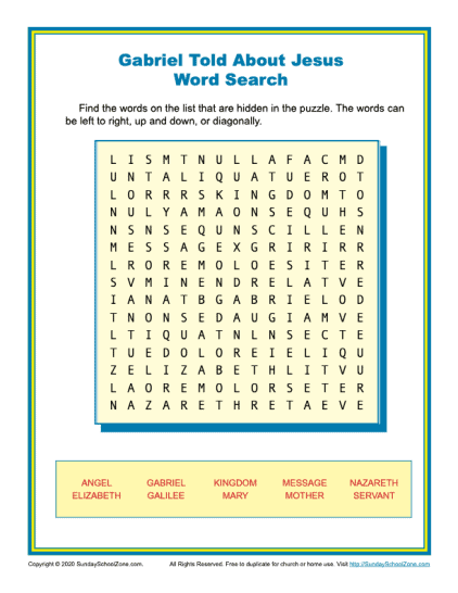 Gabriel Told About Jesus Word Search