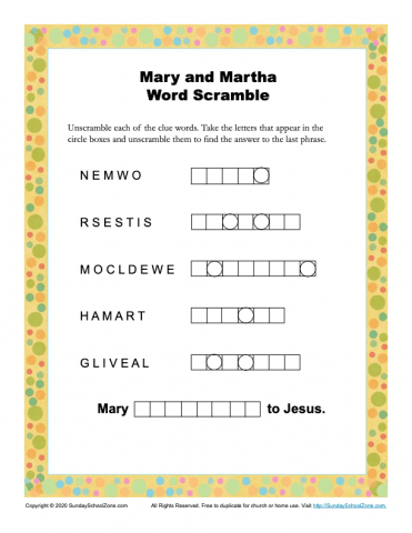 Mary And Martha Bible Activities For Kids On Sunday School Zone