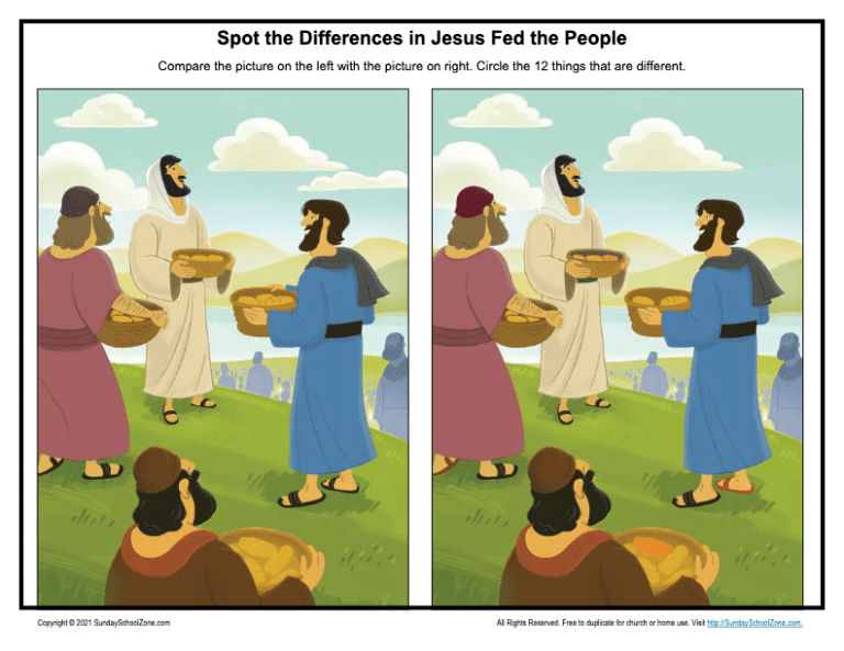 Spot the Differences in Jesus Fed the People on Sunday School Zone