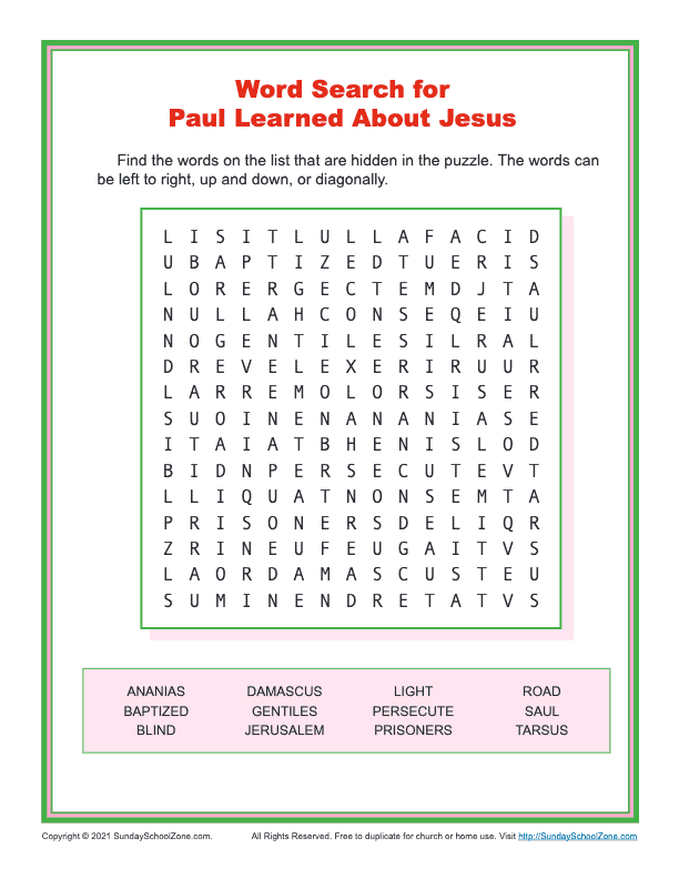 free printable bible word search activities on sunday school zone