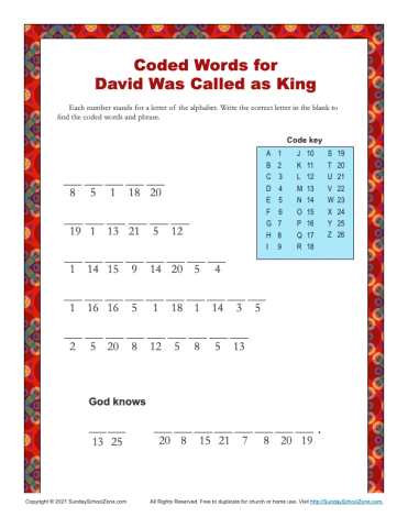 Free, Printable David Bible Activities on Sunday School Zone