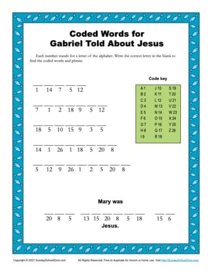 Coded Words for Gabriel Told About Jesus