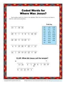 Coded Words for Where Was Jesus on Sunday School Zone