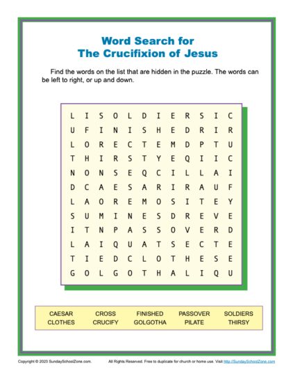 Word Search for The Crucifixion of Jesus