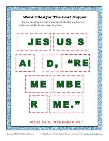 Word Tiles for The Last Supper on Sunday School Zone