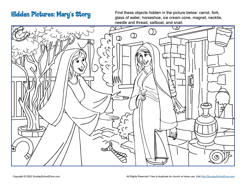 Hidden Pictures for Mary's Story Coloring Page
