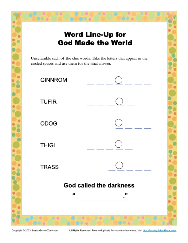 Word Line-Up for God Made the World