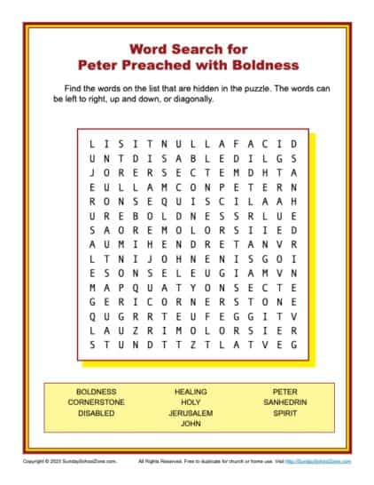Word Search for Peter Preached With Boldness