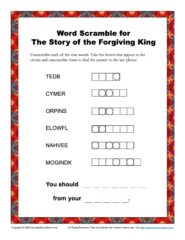 Word Scramble For The Story of the Forgiving King