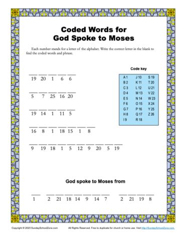 Coded Words for God Spoke to Moses on Sunday School Zone