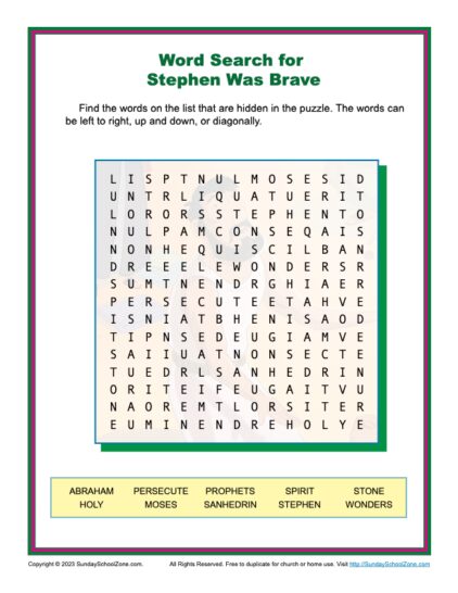 Word Search for Steven Was Brave
