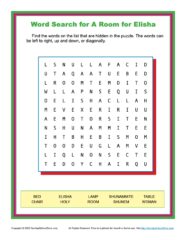 Word Search for A Room for Elisha