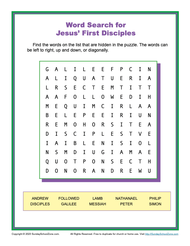 Word Search for Jesus' First Disciples