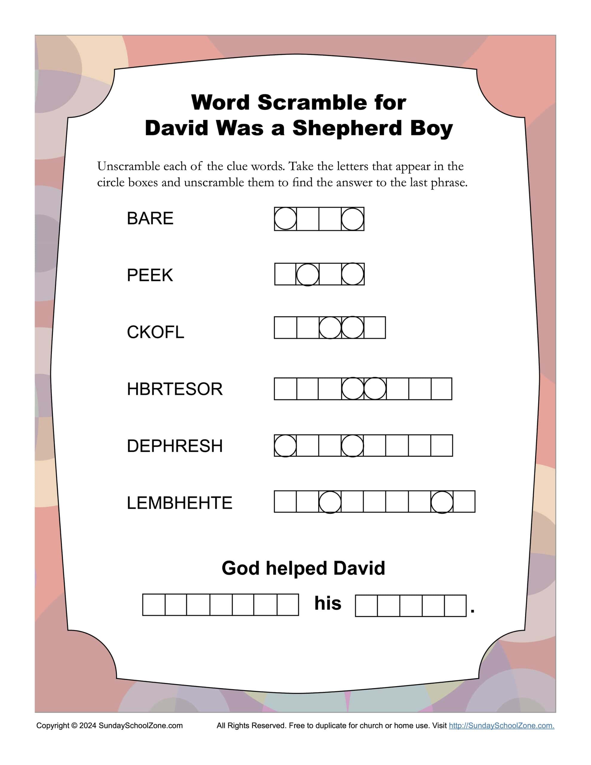 Free, Printable David Bible Activities on Sunday School Zone