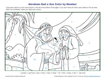 Color by Number Bible Coloring Pages on Sunday School Zone