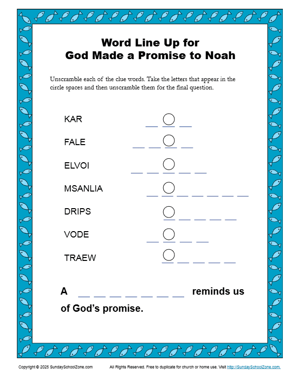 Word Line Up for God Made a Promise to Noah