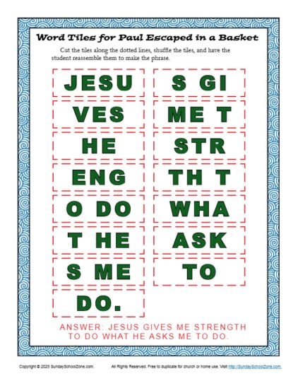 Word Tiles for Paul Escaped in a Basket