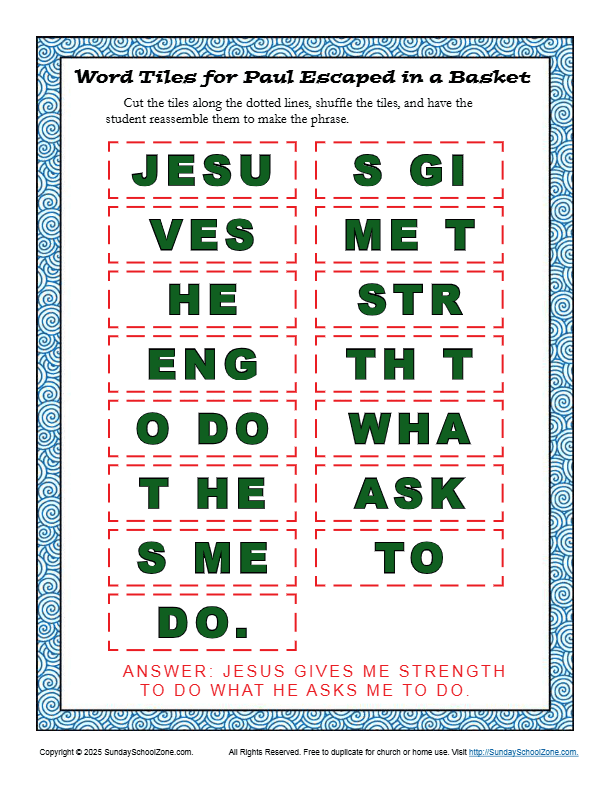 Word Tiles for Paul Escaped in a Basket