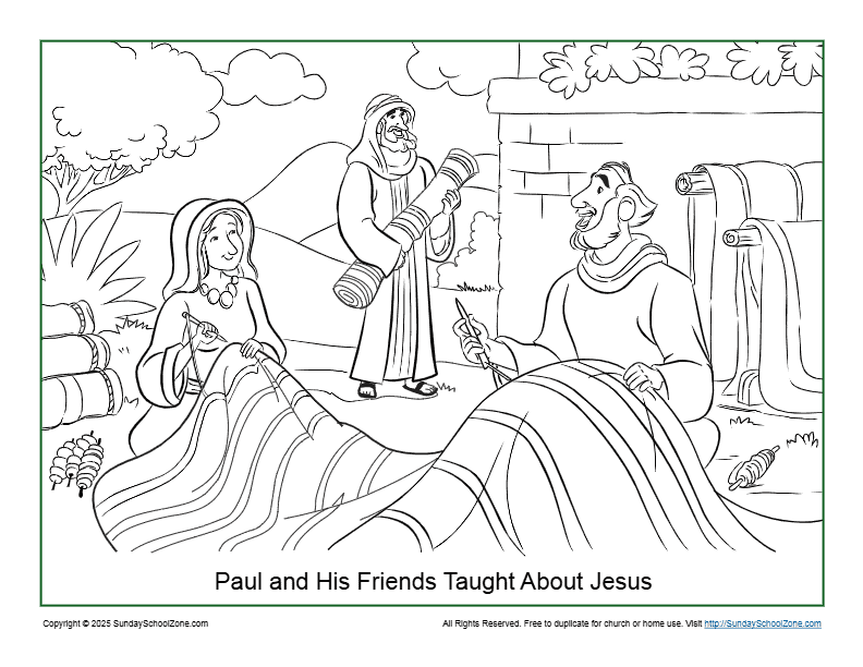 Coloring Page for Paul and His Friends Taught About Jesus