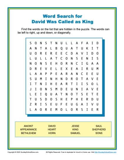 Word Search for David Was Called as King